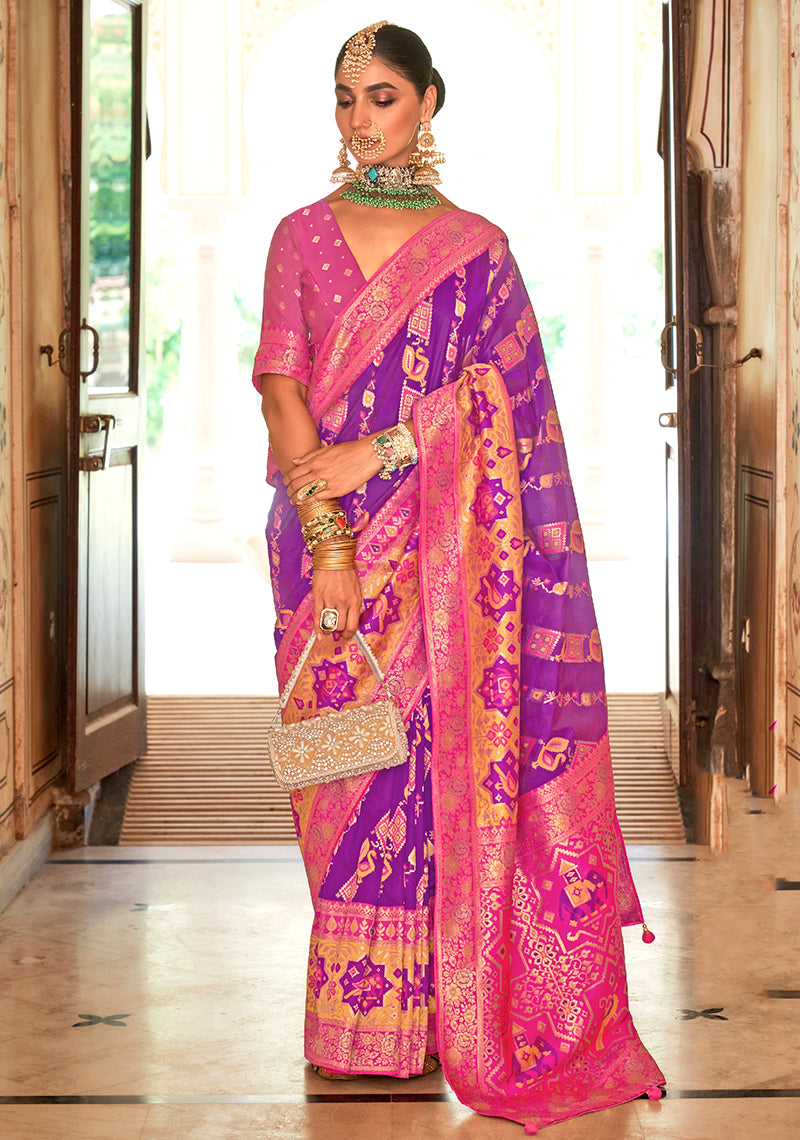 Purple Banarasi Silk Patola Zari Weaving Saree