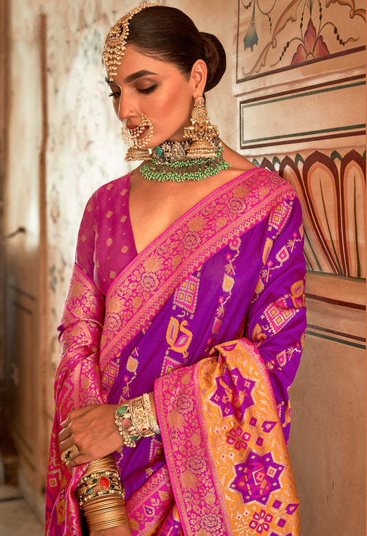 Purple Banarasi Silk Patola Zari Weaving Saree