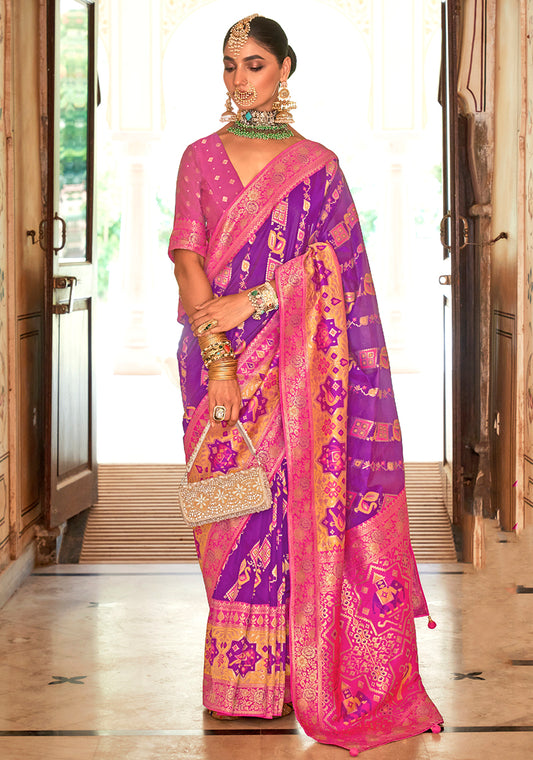 Purple Banarasi Silk Patola Zari Weaving Saree