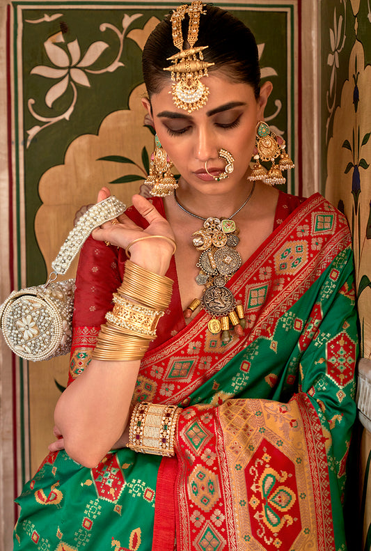 Green Banarasi Silk Patola Zari Weaving Saree