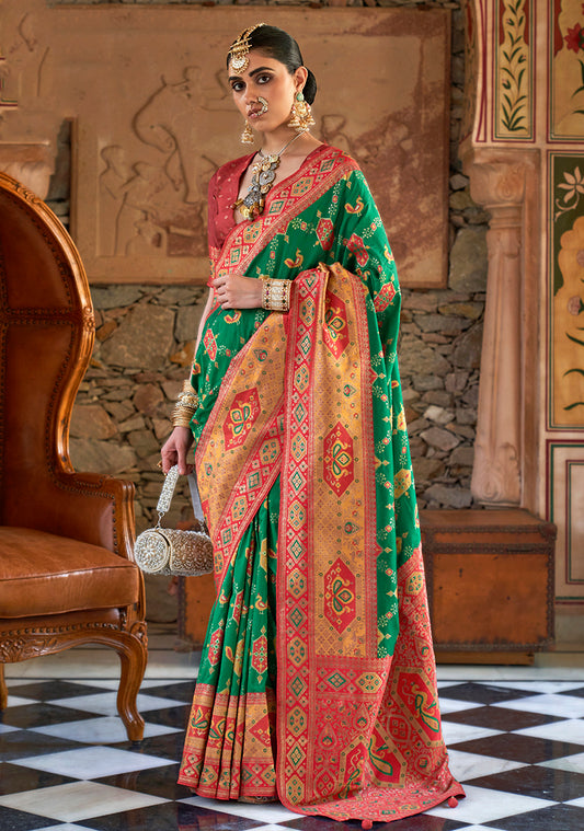 Green Banarasi Silk Patola Zari Weaving Saree