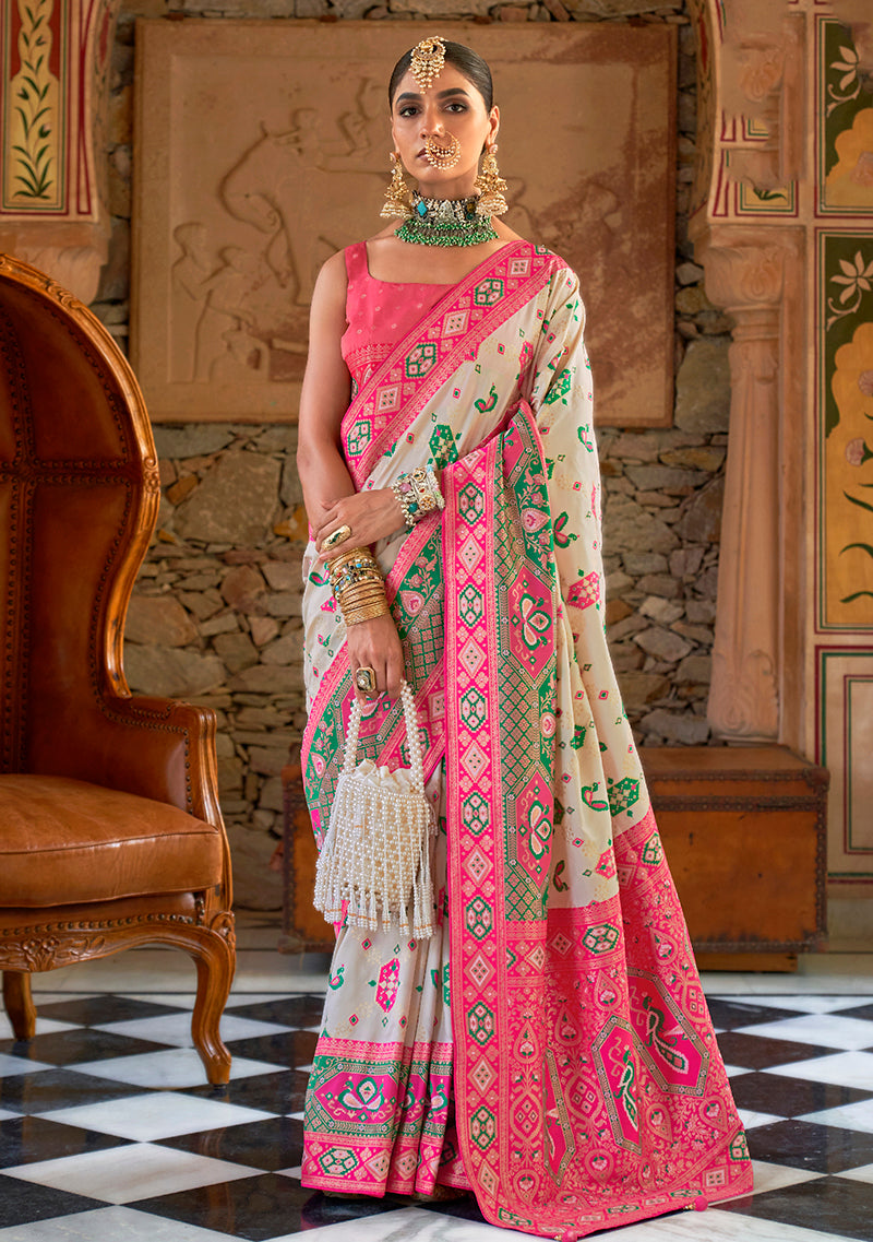 Off-White Banarasi Silk Patola Zari Weaving Saree