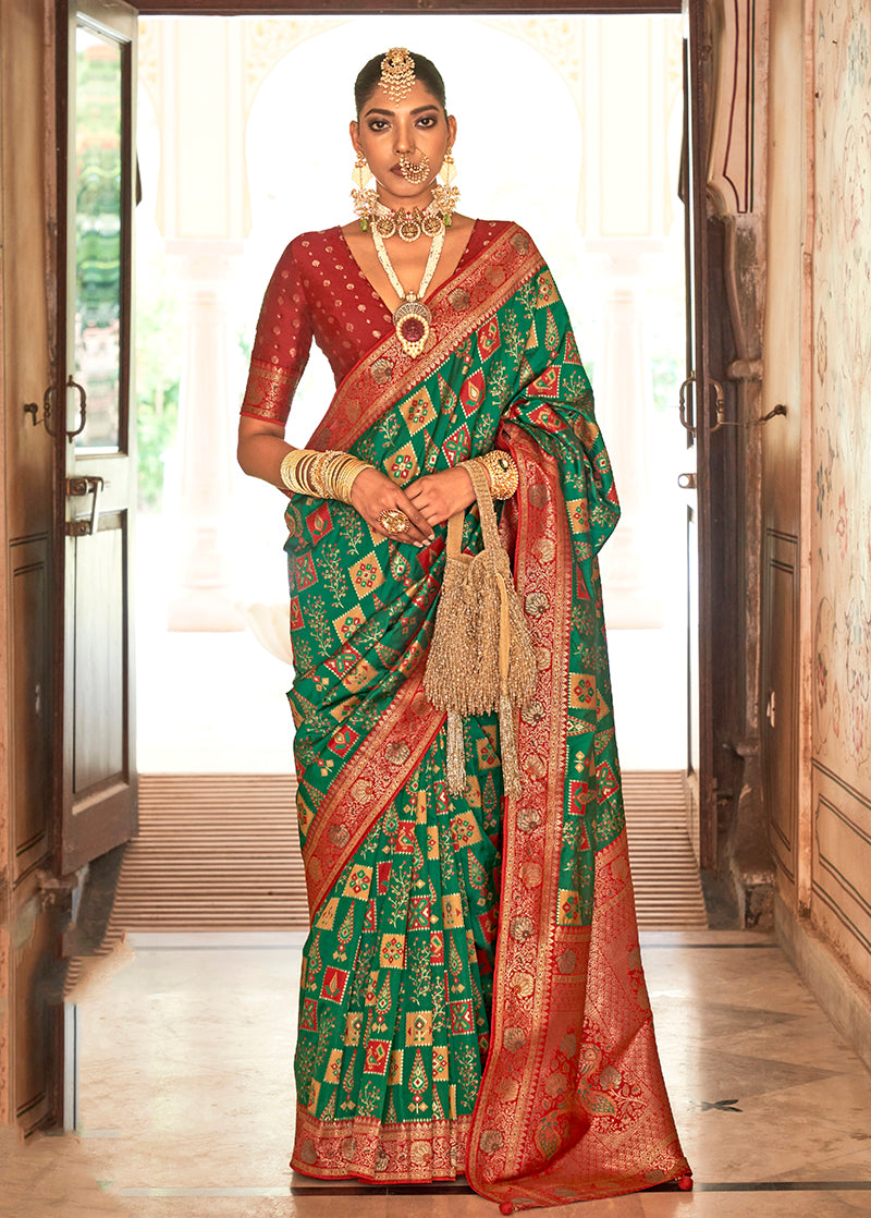 Green Banarasi Silk Patola Zari Weaving Saree