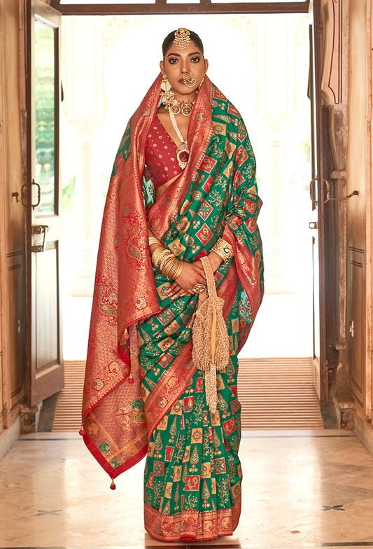 Green Banarasi Silk Patola Zari Weaving Saree
