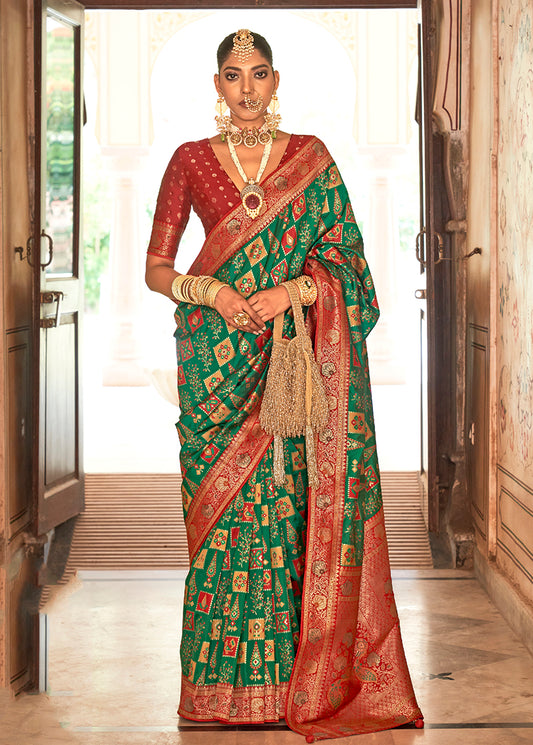 Green Banarasi Silk Patola Zari Weaving Saree