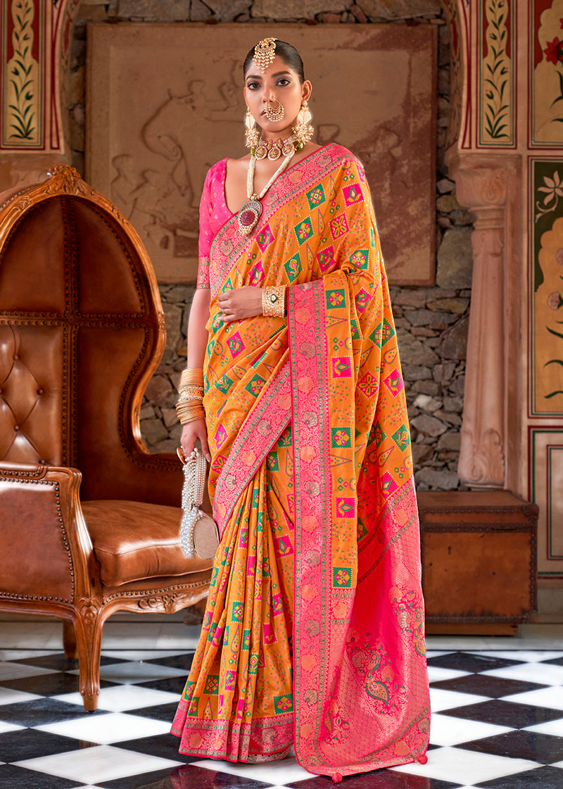 Orange Banarasi Silk Patola Zari Weaving Saree