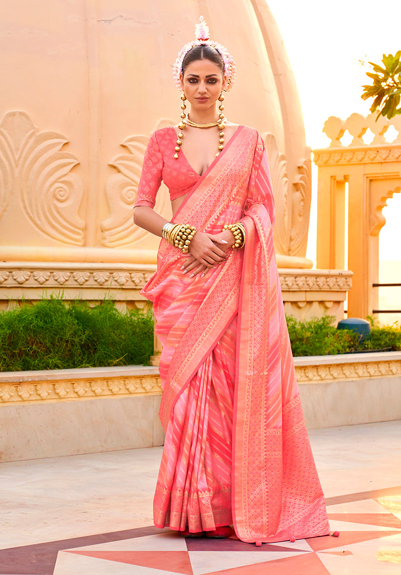 Peach Silk Foil Print Saree
