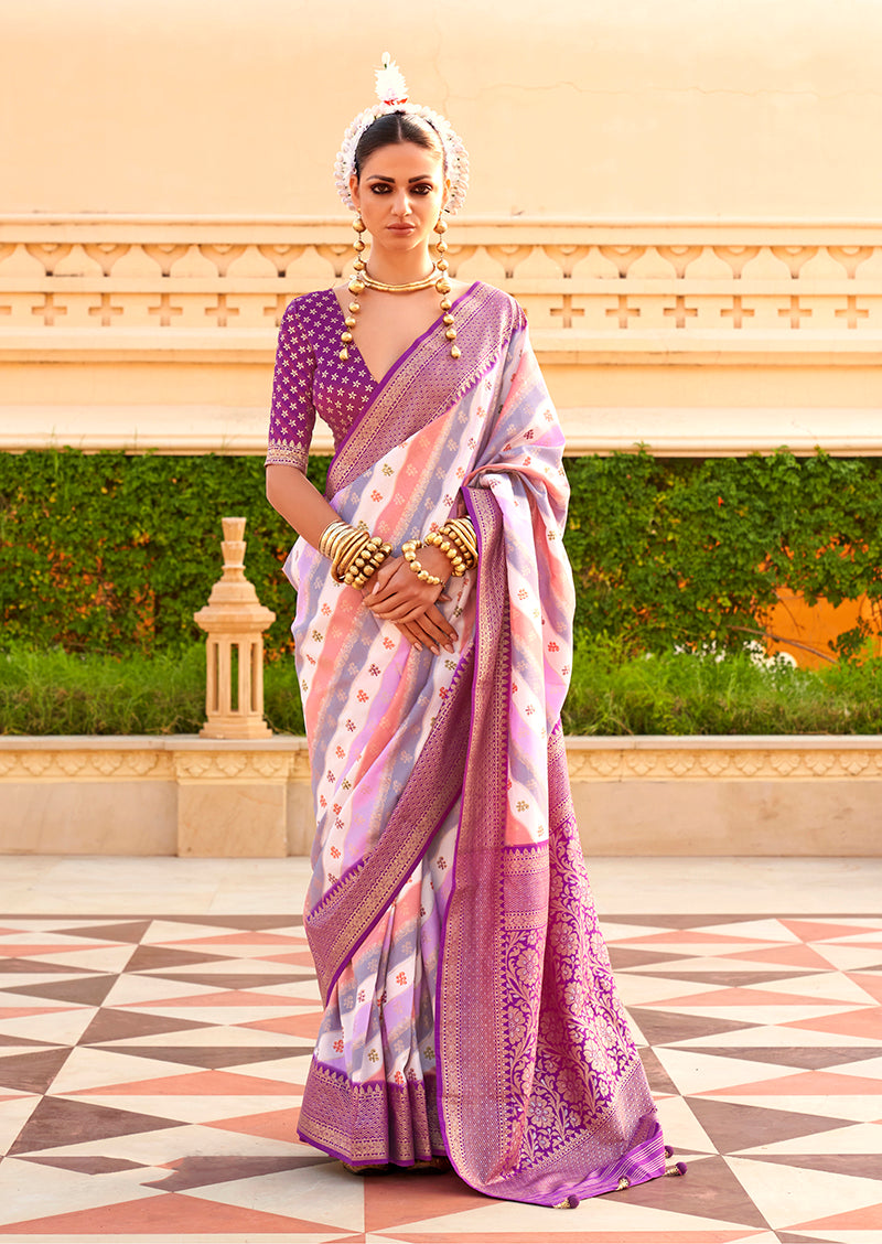 Purple Silk Foil Print Saree