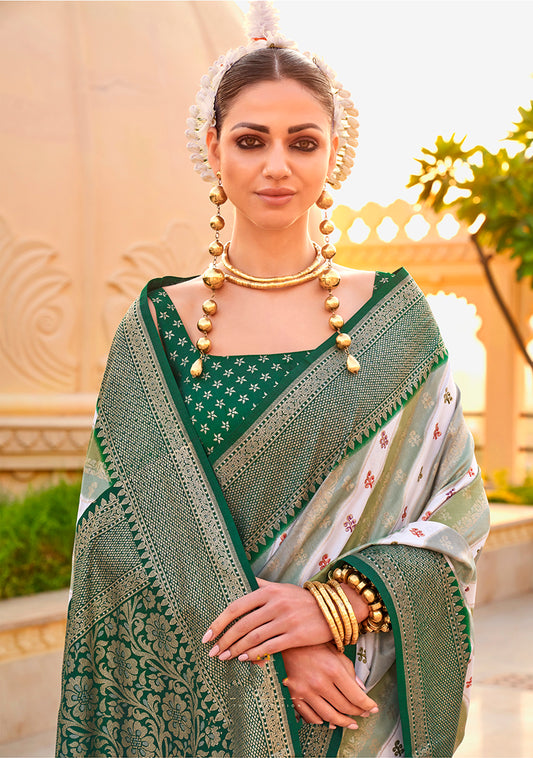 Green Silk Foil Print Saree