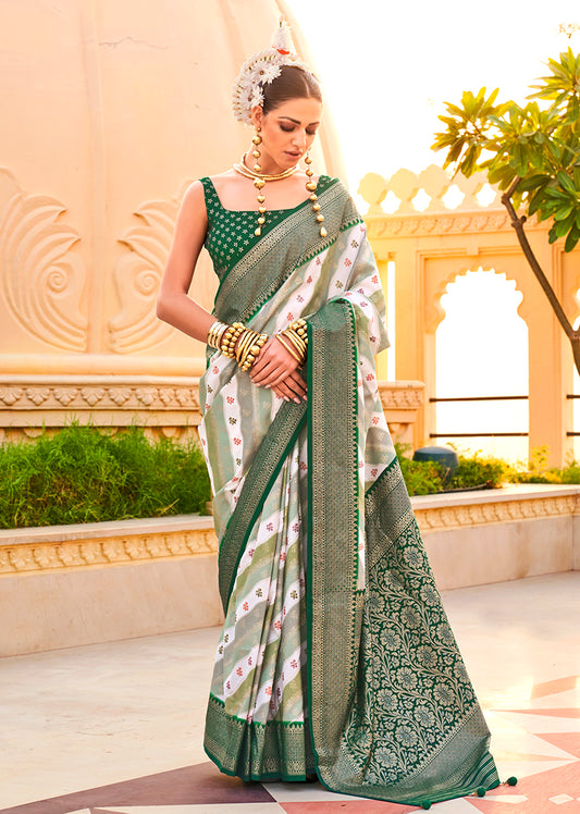 Green Silk Foil Print Saree