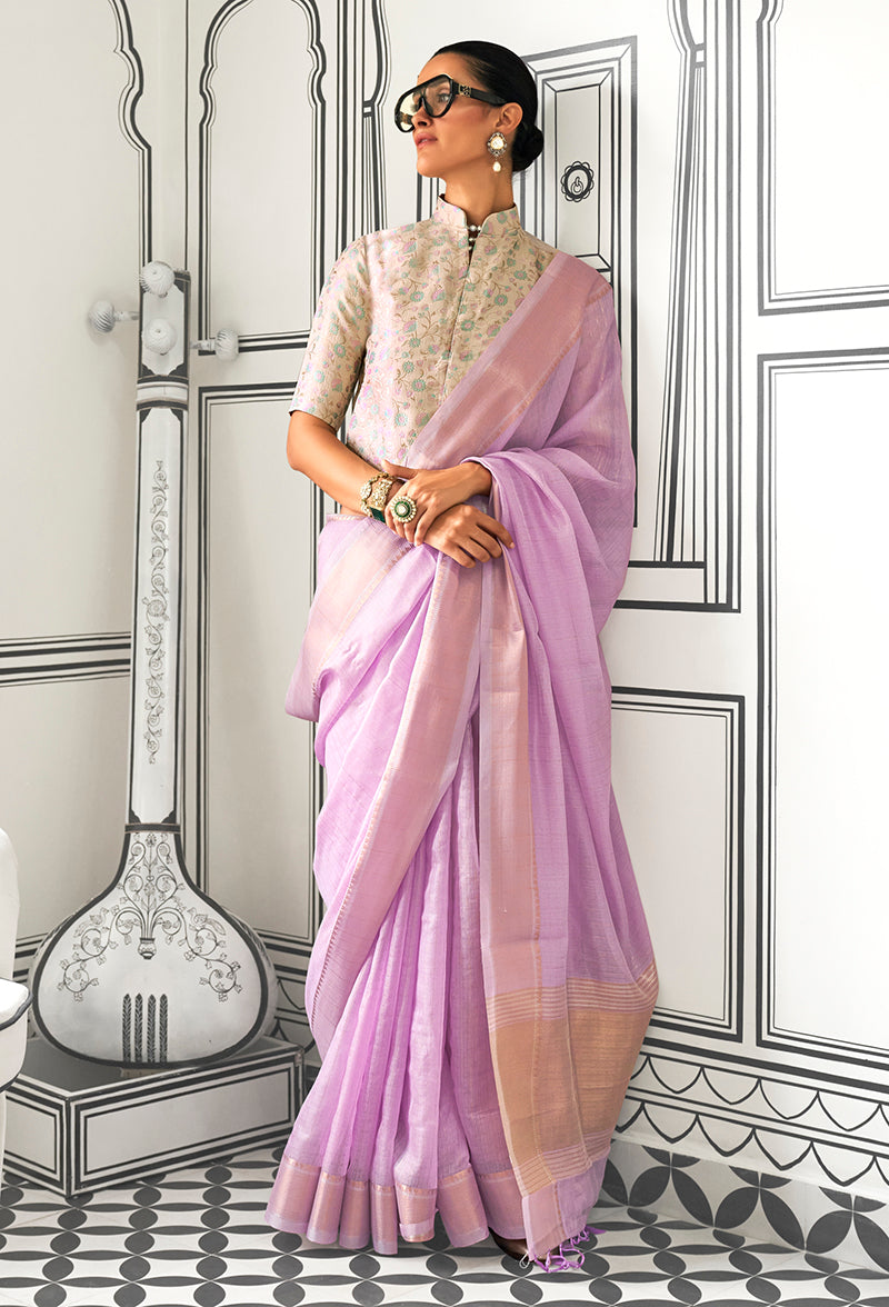 Lavender Plain Chiffon Saree with a Classy Sheen
