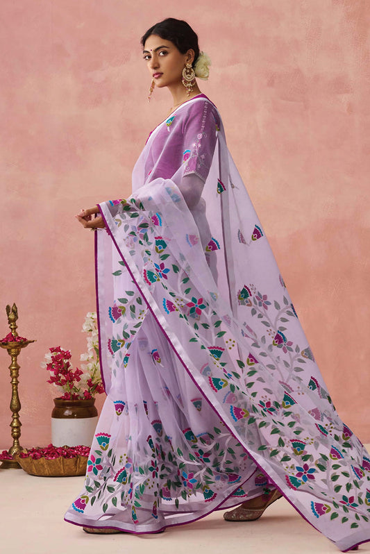 Lavender Brasso Printed Classic Saree