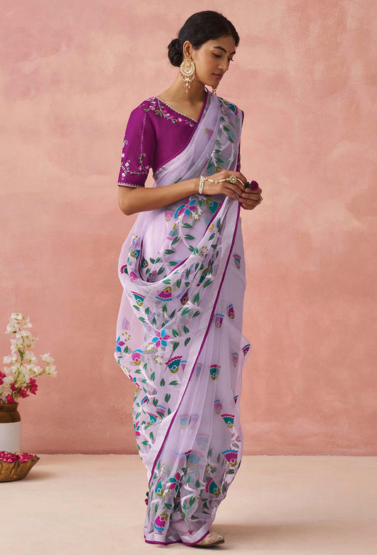 Lavender Brasso Printed Classic Saree
