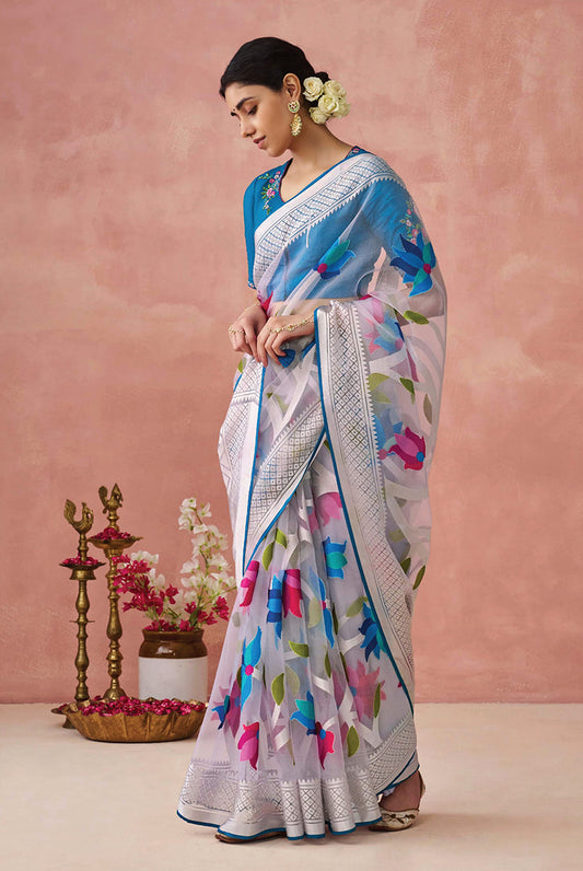 Off-White Brasso Printed Classic Saree