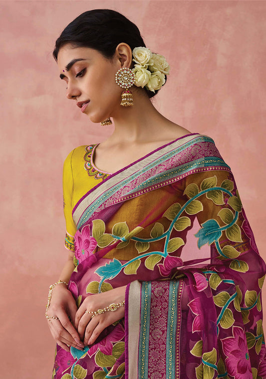 Magenta Brasso Printed Classic Saree