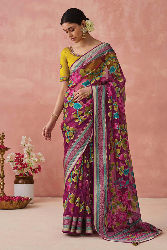 Magenta Brasso Printed Classic Saree