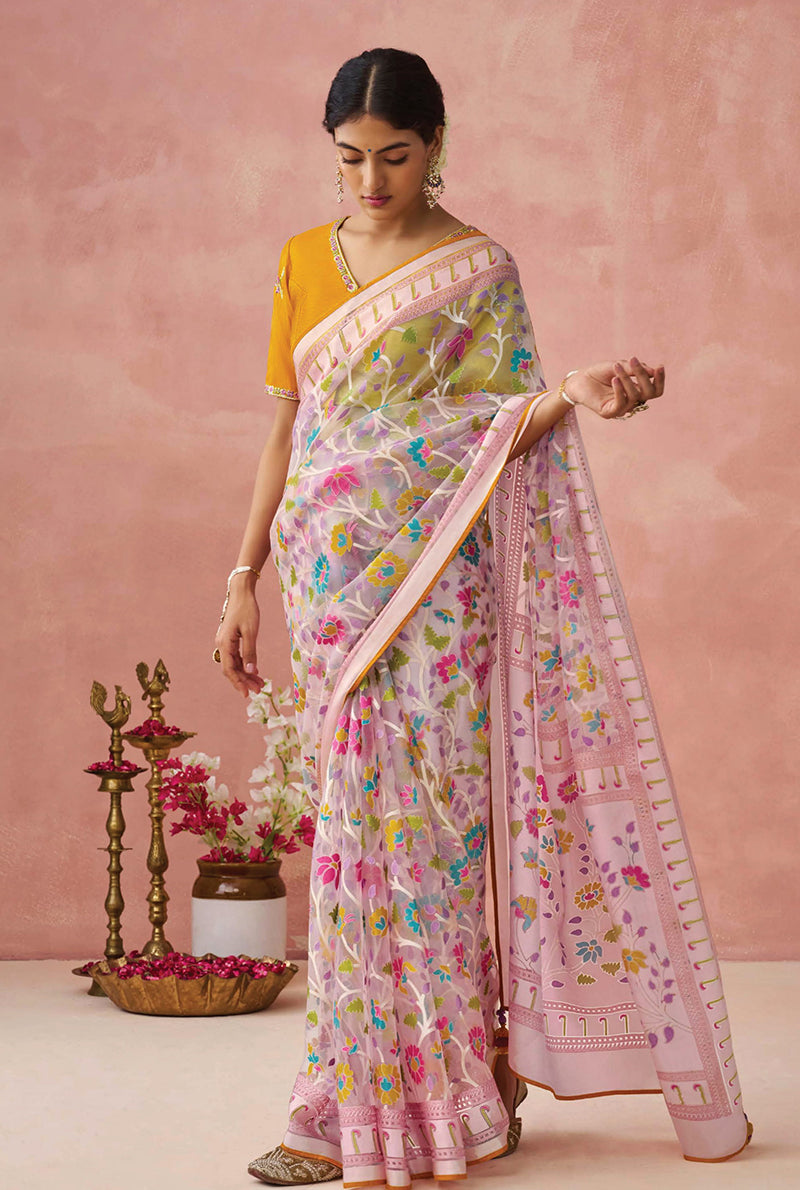 Light Pink Brasso Printed Classic Saree