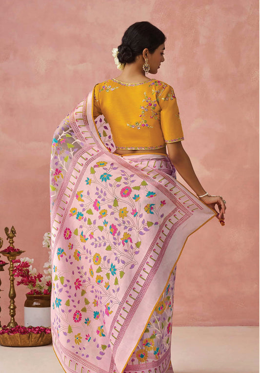 Light Pink Brasso Printed Classic Saree
