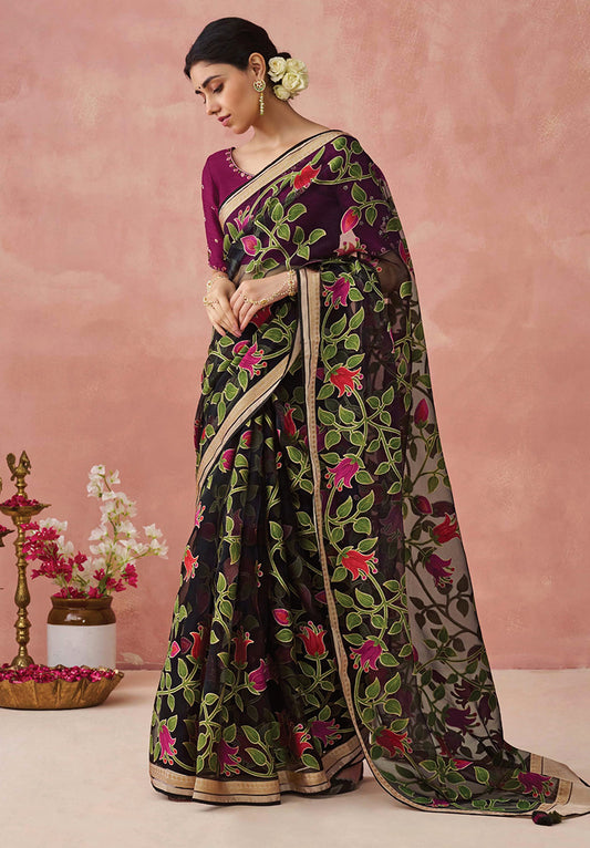 Black Brasso Printed Classic Saree