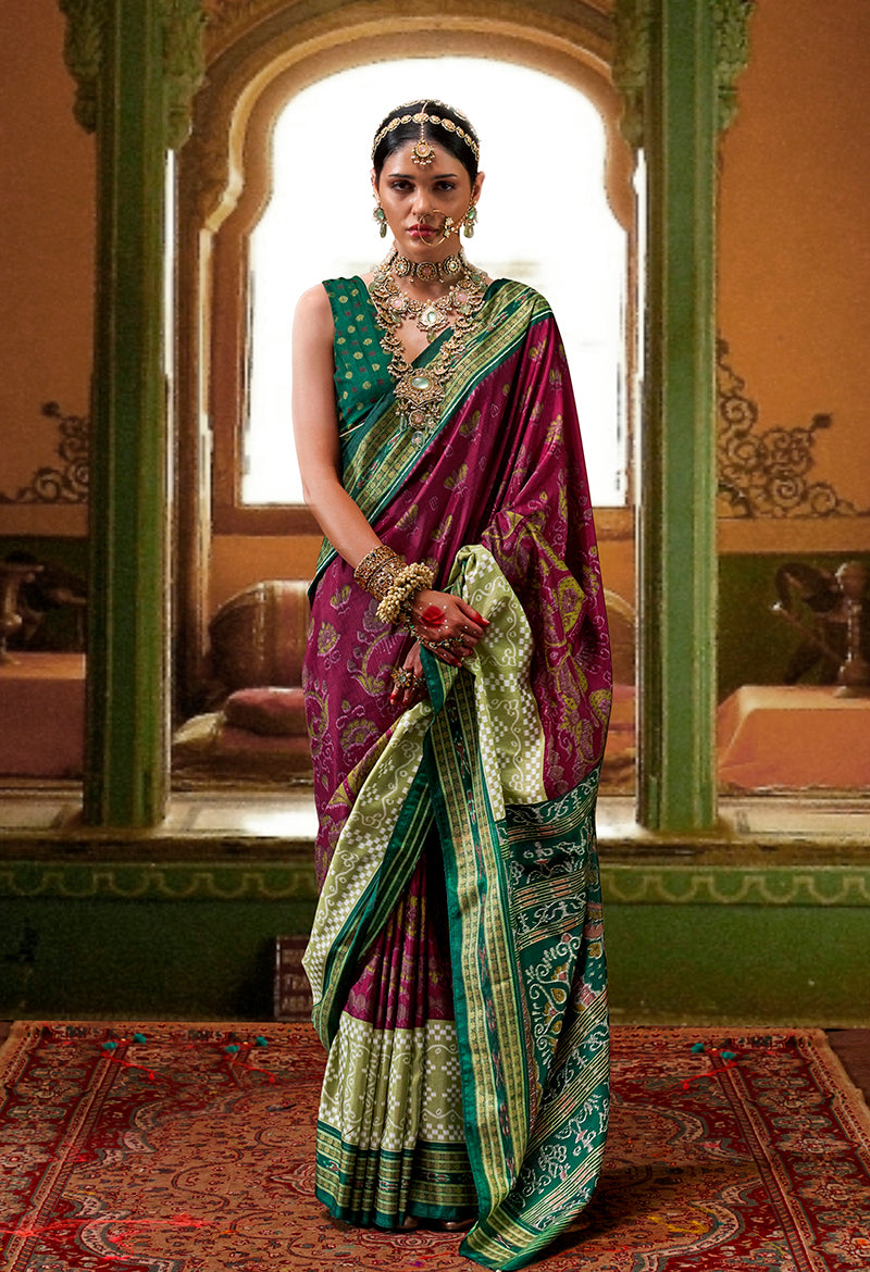 Burgundy Silk Patola Print Saree