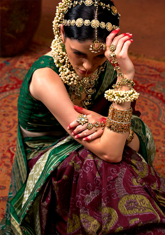 Burgundy Silk Patola Print Saree