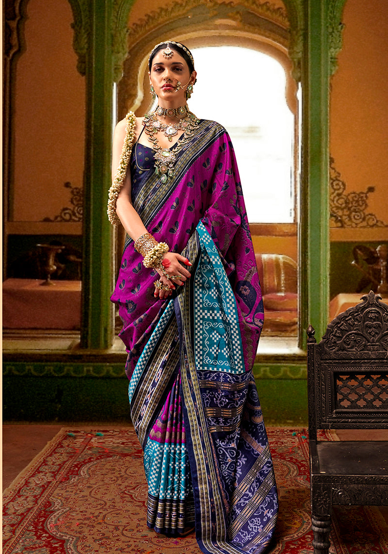 Magenta Silk Patola Print Saree