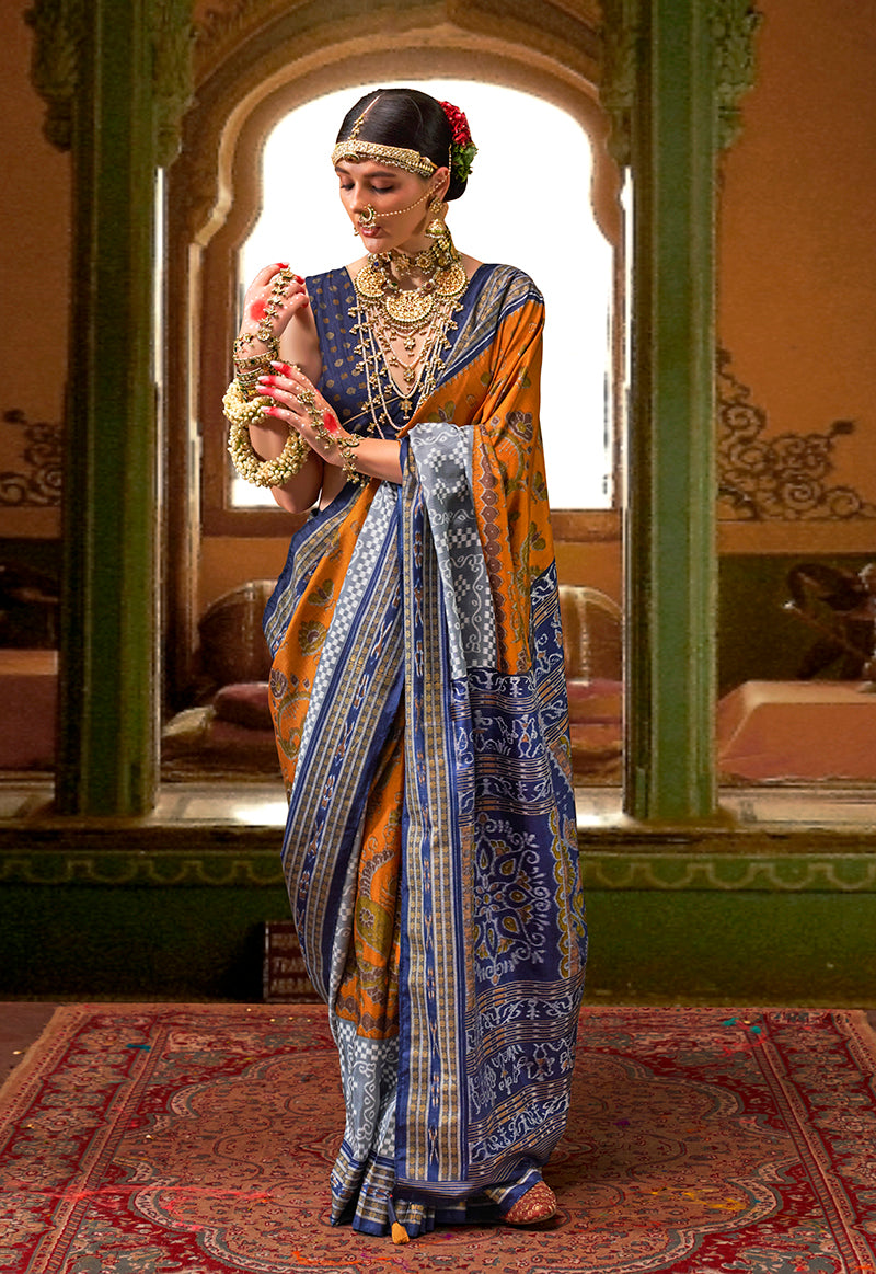 Mustard Silk Patola Print Saree
