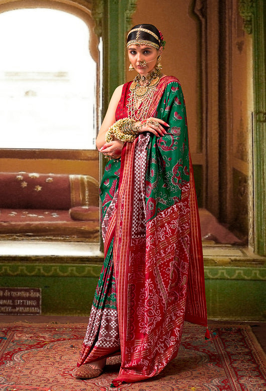 Green Silk Patola Print Saree
