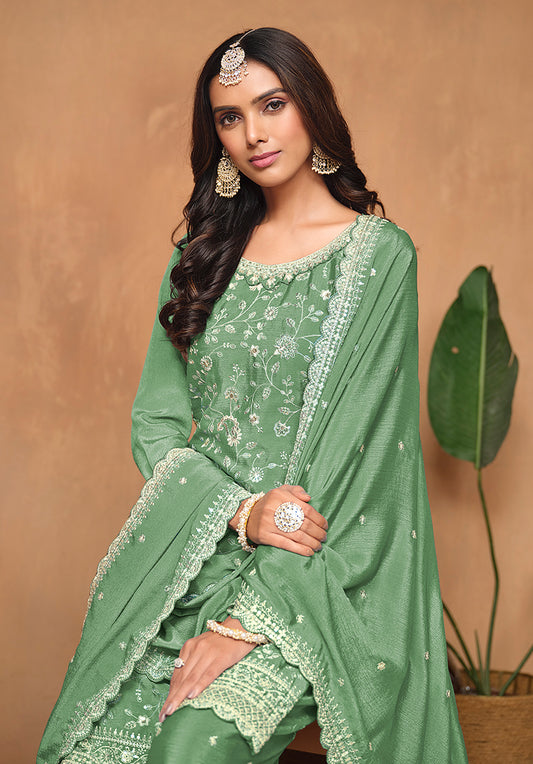 Embroidered Wine Chinon Designer Salwar Kameez