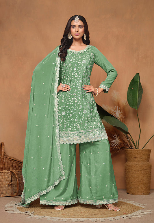 Embroidered Wine Chinon Designer Salwar Kameez