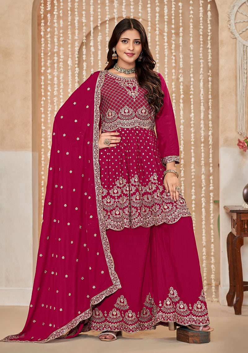 Rani Pink Chinon Embroidered Trendy Palazzo Salwar Kameez