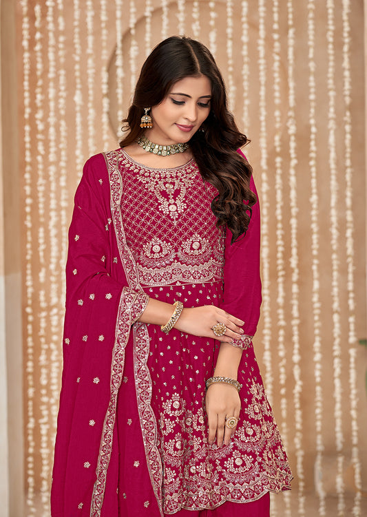 Rani Pink Chinon Embroidered Trendy Palazzo Salwar Kameez