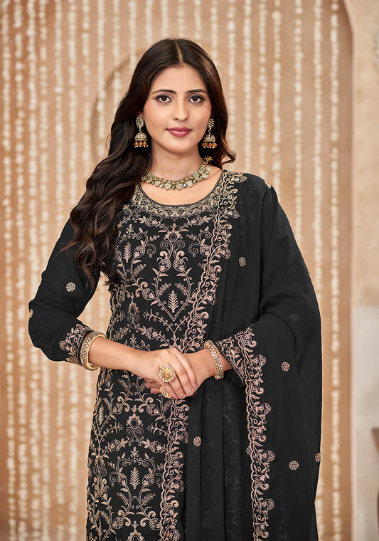 Black Faux Georgette Embroidered Festival Salwar Suit