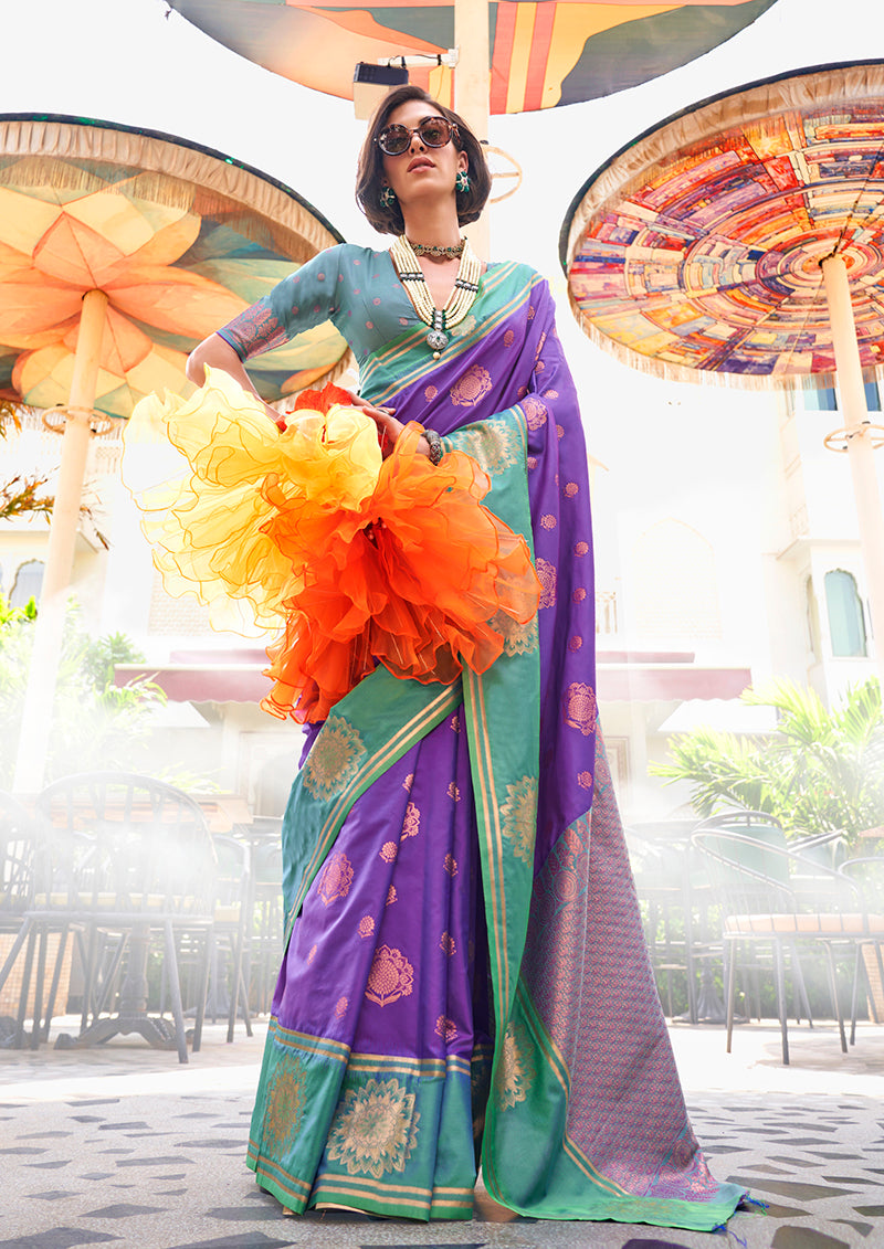 Purple Katan Silk Saree with Gold Zari Weaving