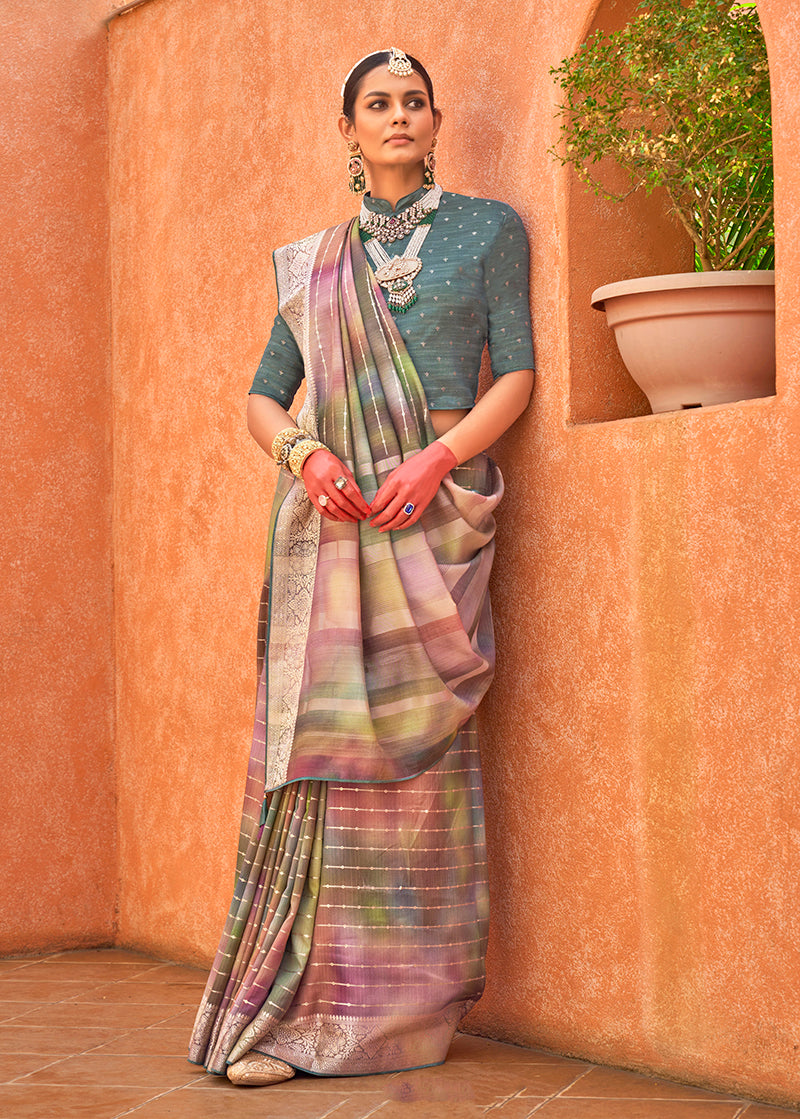 Multi Colour Silk Foil Print Saree