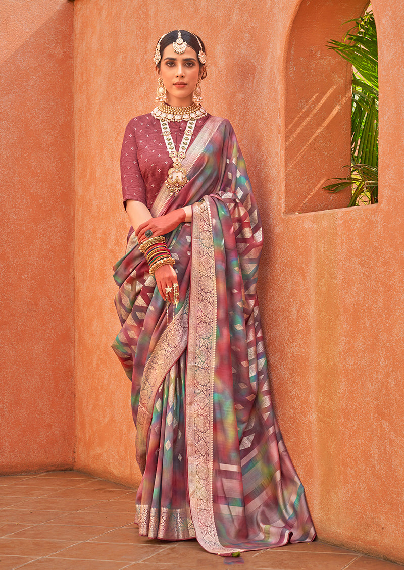 Multi Colour Silk Foil Print Saree