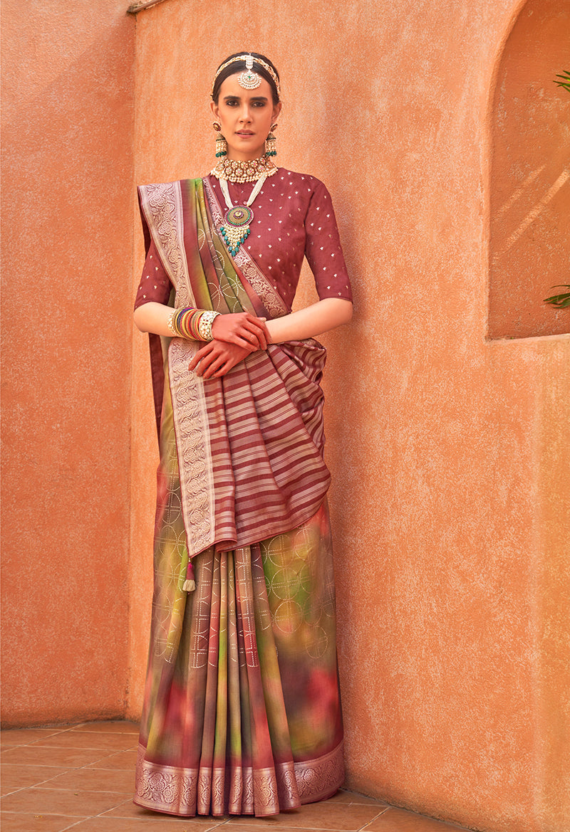 Multi Colour Silk Foil Print Saree