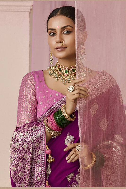 Dark Purple Traditional Zari Woven Dola Viscose Silk Saree