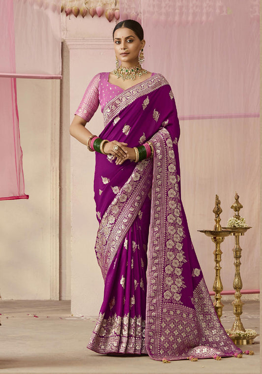 Dark Purple Traditional Zari Woven Dola Viscose Silk Saree