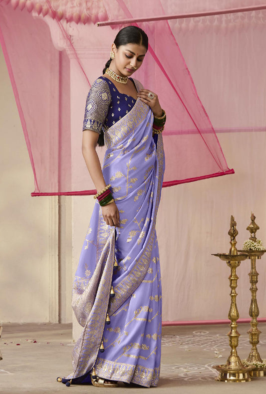 Lavender Traditional Zari Woven Dola Viscose Silk Saree