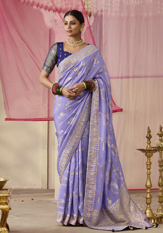 Lavender Traditional Zari Woven Dola Viscose Silk Saree