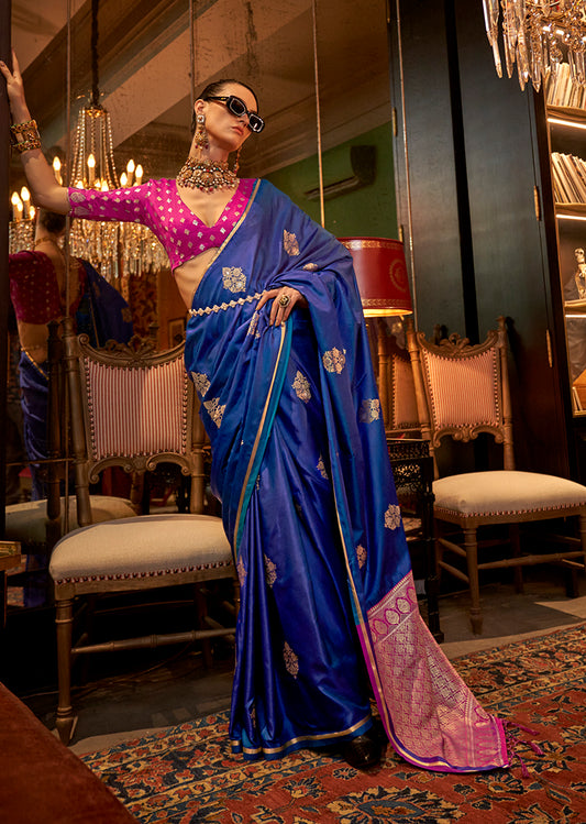 Royal Blue Classic Dual Shade Banarasi Satin Silk Saree