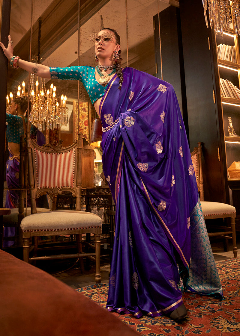 Violet Classic Dual Shade Banarasi Satin Silk Saree
