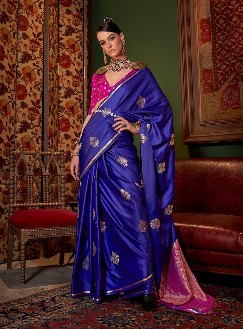 Blue Classic Dual Shade Banarasi Satin Silk Saree
