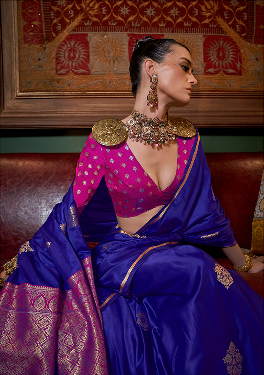 Blue Classic Dual Shade Banarasi Satin Silk Saree