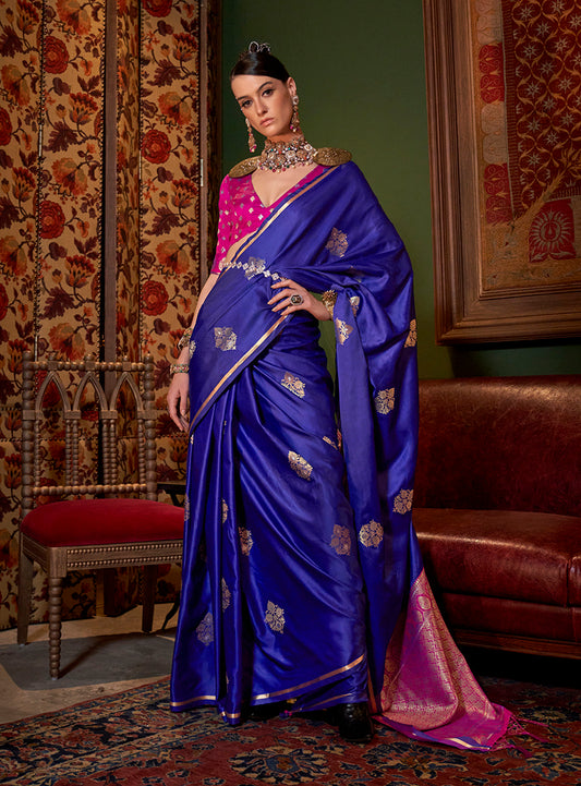 Blue Classic Dual Shade Banarasi Satin Silk Saree