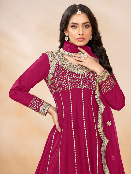 Rani Pink Art Silk Embroidered And Sequins Work Readymade Suit