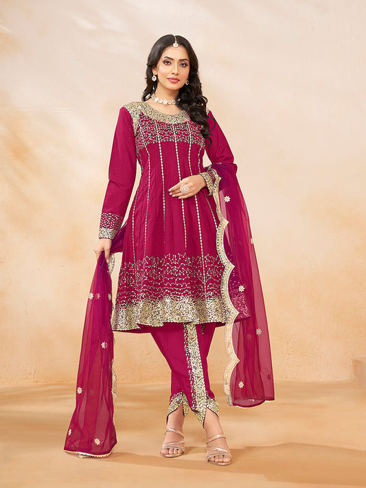 Rani Pink Art Silk Embroidered And Sequins Work Readymade Suit