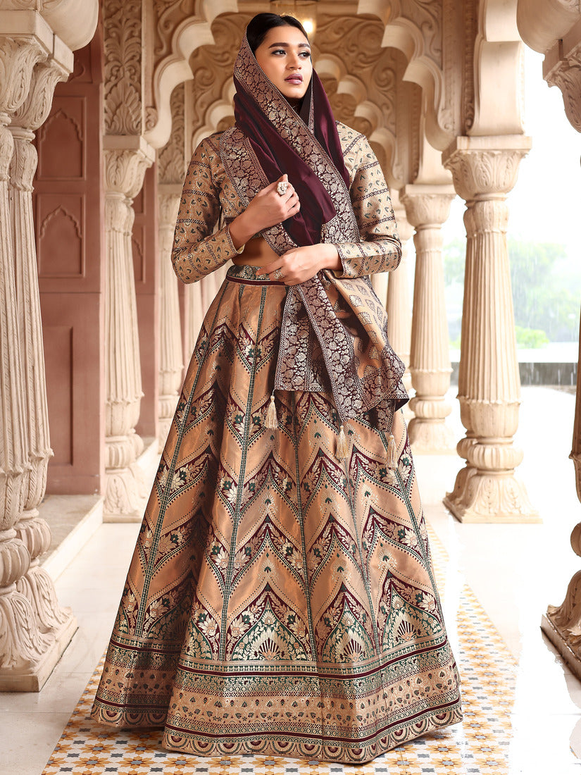 Light Beige Kanjivaram Silk Weaving Work Lehenga Choli