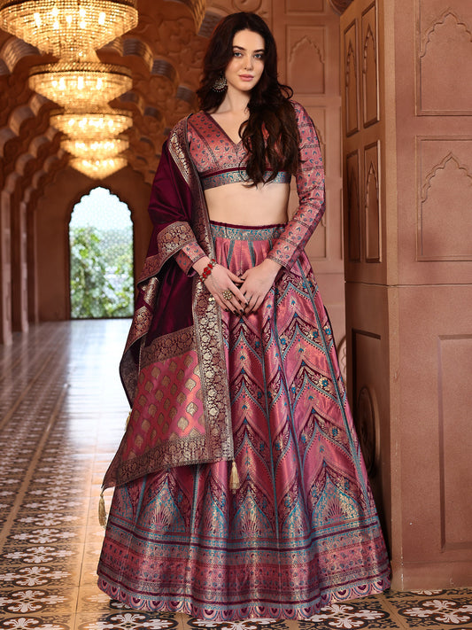 Pink Kanjivaram Silk Weaving Zari Lehenga Choli